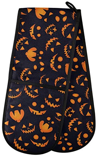 ZZXXB Halloween Demon Double Oven Mitt Heat Resistant Non-Slip Kitchen Gloves Extra Long 7 x 35 for Cooking Baking Barbecue Grilling