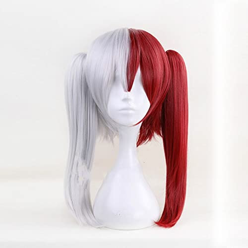 My Boku No Hero Academia Todoroki Shoto Anime Cosplay Perücke Rot Weiß Pferdeschwanz Perücke Rot Grau