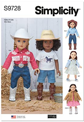 SIMPLICITY SS9728OS 18 Doll Clothes by Elaine Heigl Designs OS (ONE Size)