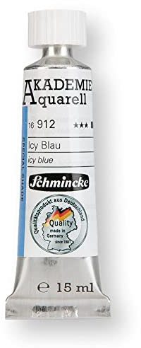 Schmincke – AKADEMIE® Aquarell Tubenfarbe, pastellige Icy Colours Sonderfarben, 15 ml Tube, 16 912 006 Icy Blau, feine Künstler-Aquarellfarben