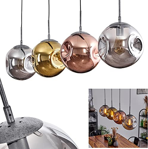 HOFSTEIN Hängeleuchte Cabreiro, Hängelampe aus Metall/Glas in Anthrazit/Silber/Kupfer/Gold, Pendelleuchte im Retro/Vintage-Design, Ø Schirme 25 cm, max. 152 cm, 4 x E27, Esszimmer, Küche, Wohnzimmer