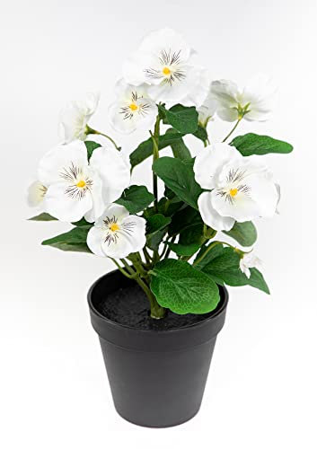 Stiefmütterchen 30cm im Topf FT Kunstpflanzen künstliche Veilchen Blumen Kunstblumen (Weiss)