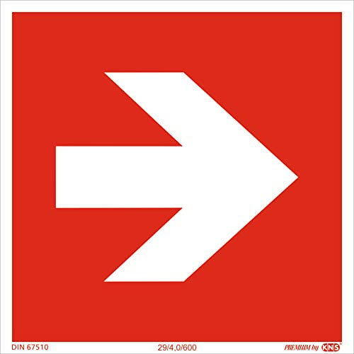 PREMIUM by KNS SCHILDER SYSTEME Panneau en plastique phosphorescent et autocollant avec flèche directionnelle rouge 150 x 150 mm Conforme aux normes ISO7010 et DIN 67510, Einheitsgröße