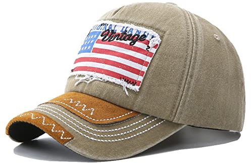Sporty Baseballcap U.S.A. Flag Fahne USA Vintage Style Used Washed Look Retro Amerika Kappe Mütze Cap Schirmmütze Basecap (Khaki)