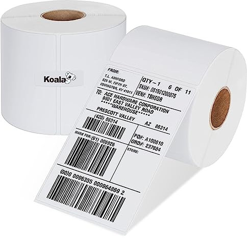 Koala Thermo Etiketten 4x6, 2 Rollen, 100 x 150 mm, Weiß, 500 Stück, 1,5 Zoll Kern für Versandetiketten DHL, DPD, Fedex, GLS, Hermes, UPS, kompatibel mit den meisten Desktop-Thermoetikettendruckern