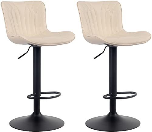 CLP 2er Set Barhocker Linus - Höhenverstellbare Barstühle - 360° Drehstühle Mit Rückenlehne Für Küche Und Bistro, Farbe:Creme, Material:Kunstleder