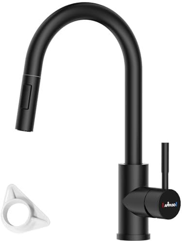 Wasserhahn Küche Schwarz, APPASO Küchenarmatur Ausziehbar 360° Drehbar, Hochdruck Mischbatterie mit 20 Zoll Flexschlauch, Einhand-Spültischarmatur für Küche | Schwarz