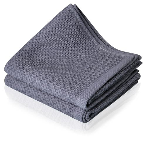 HOTUT Kitchen Dish Cloths Waffle Weave, 75×35cm Kitchen Dish Tea Towel, Ultra Soft Absorbent Quick Drying Dish Towels, Highly Absorbent for Cleaning & Quick Drying - 2 Pack/Grey