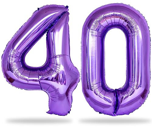 Palloncino a forma di numero 40, viola, 40, XXL, con numeri 40, per donne, viola, 40° compleanno, decorazione a elio, per donna, 40 anni, decorazione di compleanno, anniversario, matrimonio, festa