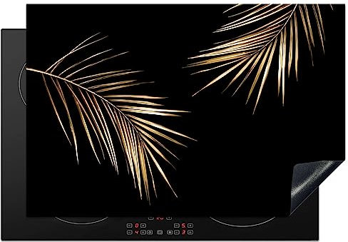KitchenYeah© Copri Piano Cottura 78x52 cm Coprifornelli Tappetino per Induzione Fornello Tutto per la Cucina Foglie - Piante - Oro - Nero - Lusso