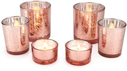 LALAGO Lot de 6 photophores en verre tacheté - Photophores pour bougies chauffe-plat - Décoration de Noël - Décoration de table de mariage (rose)