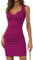 Missufe Mini robe d'été moulante en tricot pour femme - Robe décontractée - Col en V - Robe courte, lilas, S