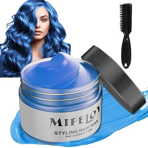 4,23 Unzen Blau Temporäre Haartönung mit Bürsten, Blue Instant Hair Cream Mud, Natürliche Haarfarbe Frisur Pomade, Unisex Styling Haartone Wax, 120g Haar Wachs für Party Cosplay Halloween Weihnachten