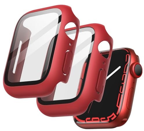 JETech Coque avec Protection D'écran pour Apple Watch Series 9 8 7 41 mm, étui de Protection Complète, Film en Verre Trempé Intégré Haute Sensibilité, Lot de 2 (Rouge)