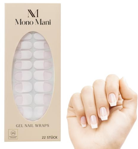 Mono Mani selbstklebende Gel Nagelfolien, Nagel Wraps 22 Aufkleber, Aushärten ohne UV Lampe (French Rosé)