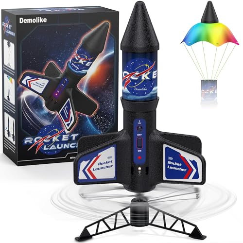 Demolike Rocket Launcher for Kids, Automatic Launch up to 200 ft with LED Lights and Safety Parachute, Outdoor Toys Air Rocket Gifts for Kids Age 4-8 8-12 Years Old