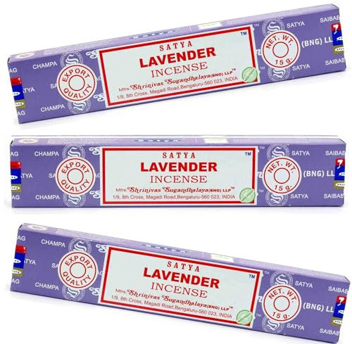 Original Satya Räucherstäbchen Lavendel, 3 Stück, 15 g, für Aromatherapie, Spa, Yoga, Hochzeiten, Meditation, Heilung, Positivität und Entspannung von Greensense