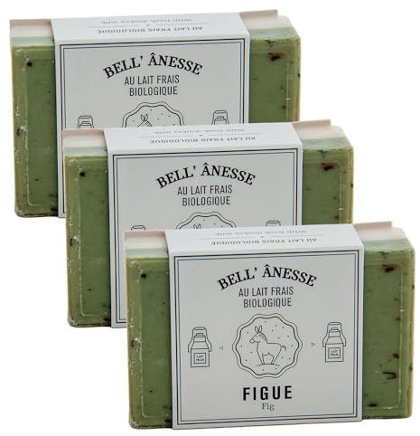 Label Provence - Doppelseitige Peeling-Seife mit französischer Seife – für Weichmachung, Befeuchtung und Pflege für alle Hauttypen – Feigen- und Eselmilchduft – 125 g – 3er-Set