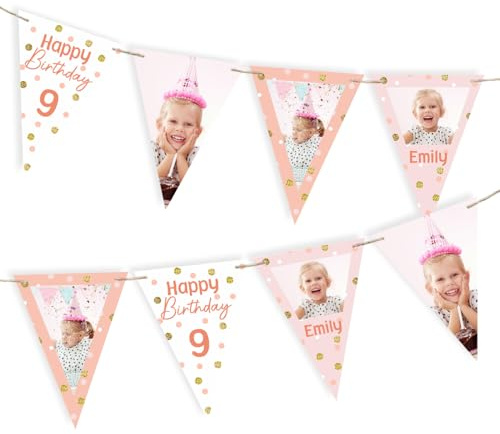 Striefchen® Geburtstag Partydeko Wimpelkette mit eigenen Fotos (Rosa)