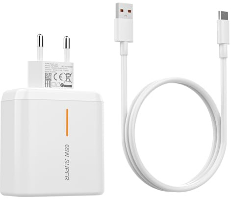 Chargeur Rapide USB-C 65W SUPERVOOC avec Câble 2M, Compatible Oppo Reno/Find X/OnePlus, Adaptateur Secteur Type-C PD & QC 3.0, Charge Ultra Rapide Sécurisée