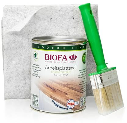 Eco-Werk Set BIOFA Arbeitsplattenöl 1 Liter - Set mit Pinsel und 2 Ölsaugtüchern