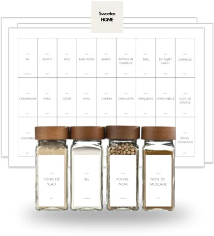 Etiquetas adhesivas para tarros de especias – Lote de 281 etiquetas de especias francesas, inglesas y españolas – Listas para usar, Minimalistas y modernas, etiquetas para tarros mantener comer,