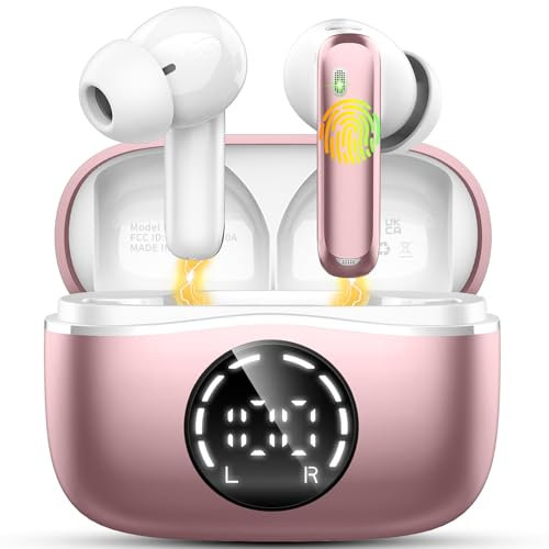 Auriculares Inalámbricos Bluetooth, Auriculares Bluetooth 5.4 HiFi Estéreo, 48H Cascos Inalambricos Bluetooth con ENC Reducción de Ruido, Pantalla LED, Carga Rápida USB-C, IPX7 Impermeable Audifonos