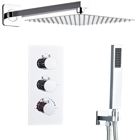 Sanitemodar Ducha Empotrado Termostatica Cromo, Grifo Ducha Empotrado con 40x40cm Ducha de Lluvia, Duchas de Baño Empotradas con Alcachofa