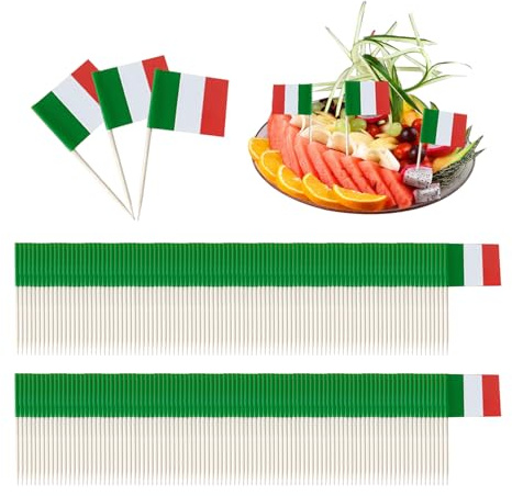 200 Italienische Zahnstocher-Flaggen, Cupcake-Zahnstocher-Flaggen, Obst-Pick-Flaggen, Cocktail-Zahnstocher-Flaggen, Dekorative Zahnstocher-Flaggen