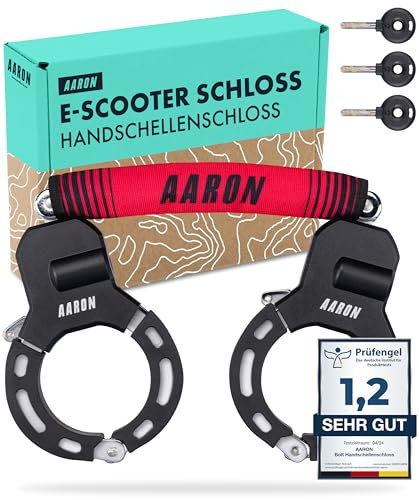 AARON Handschellenschloss für E-Scooter - Hochsicherheits-Design - Flexibles Fahrradschloss mit Stahlkette - Robust & Kratzschutz - Red