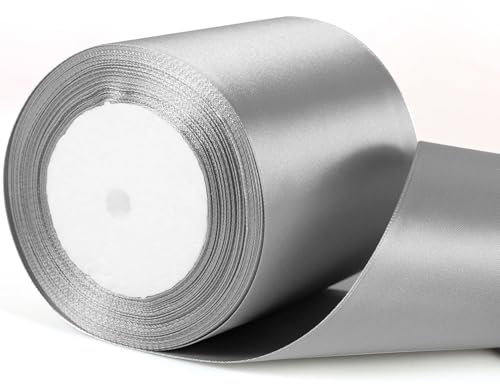 10 cm breites dickes Satinband, Grau und Silber, 10,2 cm, perfekt für Geschenkverpackungen, Blumensträuße, Hochzeit, Autoschleife, Halloween-Dekoration und Geschenkverpackung
