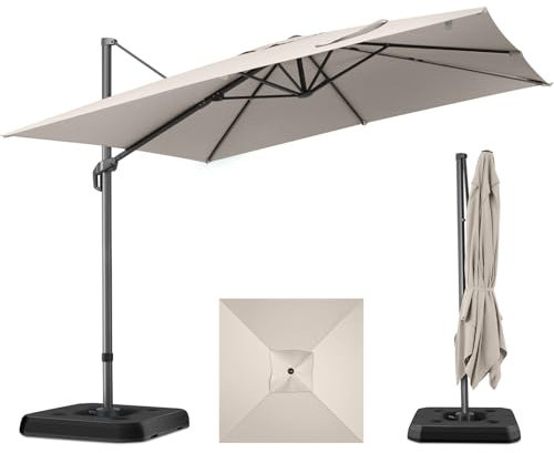 HOTIME Ombrello a sbalzo da 3 x 3 m, con rotazione a 360 e 5 angoli di regolazione, in alluminio, quadrato, per esterni, patio, giardino, piscina, beige