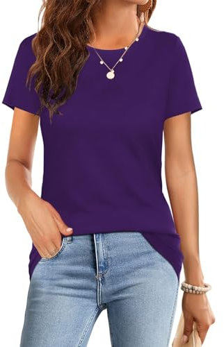 Suncife Lässiges Basic-T-Shirt für Damen, Rundhalsausschnitt, kurzärmelig, T-Shirt, violett, L