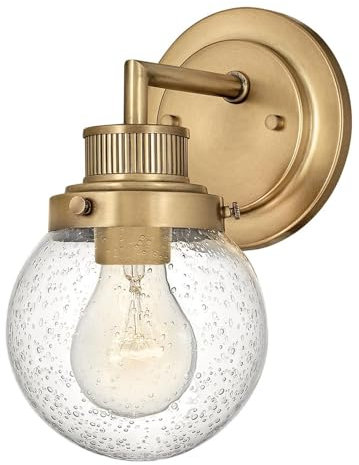 Licht-Erlebnisse Spiegelleuchte Glas Metall H: 23,7 cm IP44 in Messing Antik E27 Kugel Schirm Vintage Design Wandlampe Badezimmer Badlampe Wand