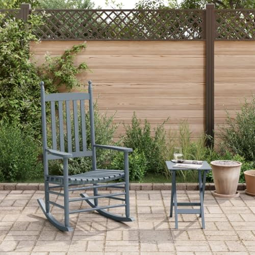 AJJHUUKI Outdoor-Möbel-Schaukelstuhl mit klappbarem Tisch, Grau, Massivholz, Pappel-Möbel