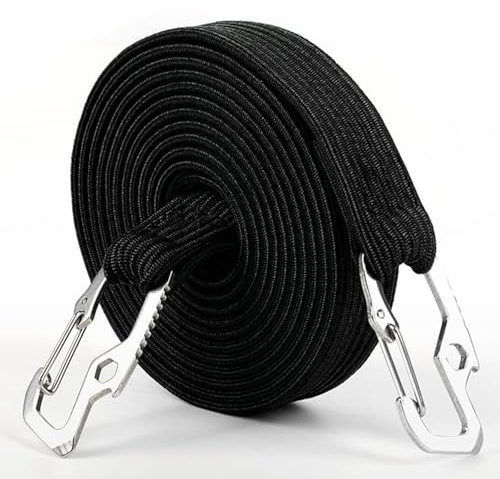 Cuerdas elásticas largas con ganchos, clips altamente elásticos para bicicleta, motocicleta, equipaje, ideal para carritos de mano, camping, carga, (3 metros negro)
