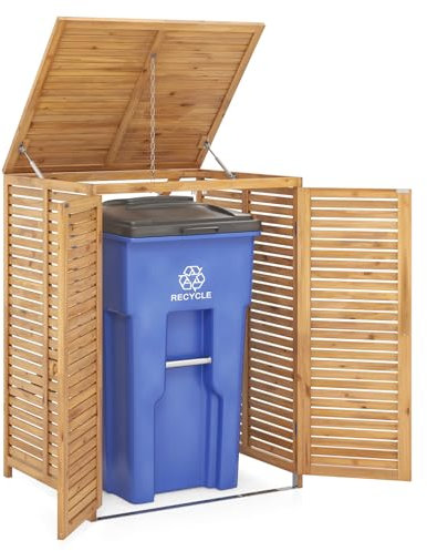 COSTWAY Box Portabidone dei Rifiuti in Legno 120L, Copribidone per Spazzatura con Coperchio Apribile, Doppia Porta e Serratura, Contenitore per Pattumiera da Giardino, Cortile e Terrazza