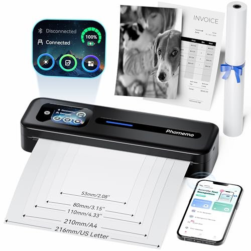 Phomemo M832D Portable Thermal Printer, A4 Touchscreen Bluetooth Inkless Printer for Home & Office, 300dpi Mobile Printers Compatible with Phone & Laptop, Wireless Printers for Business Trip, School