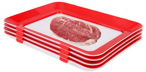 Trendecor 4 Stück Frischhaltetablett, Aaufschnittboxen für Kühlschrank Wiederverwendbares Einmachtablett 30 x 23.5 x 2.5cm Lebensmittelkonservierung Tablett für den Kühlschrank