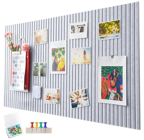 Penbinmall 60 x 40cm große korkplatte große Pinnwand,dekorative korkwand aus Filz,0,9cm dick,faltbare Fototafel mit selbstklebendem Klebeband,filz selbstklebend visionboard,pinnadeln filz,Helles Grau