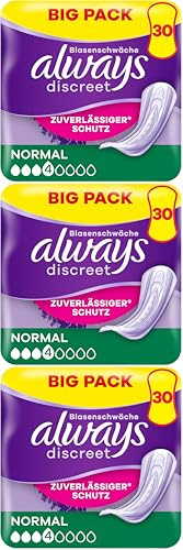 Always Discreet Inkontinenzeinlagen Für Frauen Normal 30 Stück Rundumschutz Unglaubliche Diskretion (Packung mit 3)