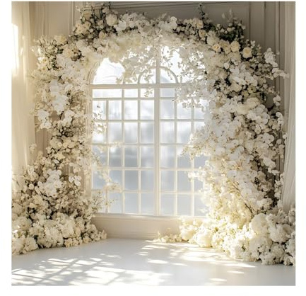 Ttincceer French Window Backdrop 10x6.5ft White Flower Arch Girl Birthday Photography Background Baby Shower Lady Women Wedding Party Decoration Banner Adult Portrait Photo Prop
