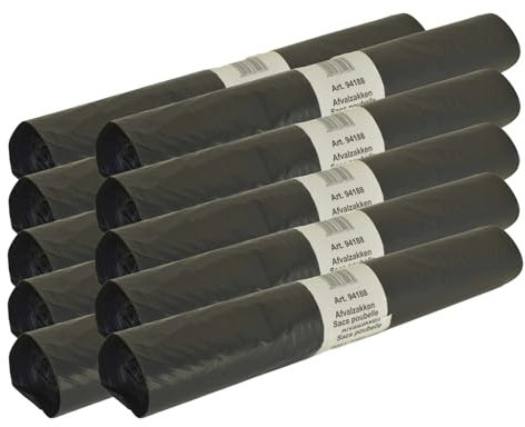 Deiss Lot de 200 sacs poubelle - 100 l - Gris/noir - 90 x 120 cm - 10 rouleaux de sacs poubelles