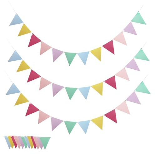 Wimpelkette Outdoor Pastell 3 Stück 5M 12 Flaggen Wimpelkette für Matschküche Wimpelkette Geburtstag Hochzeit Weihnachten Party Girlanden Kinderzimmer Deko Einschulung Gartenparty Outdoor Wimpelkette