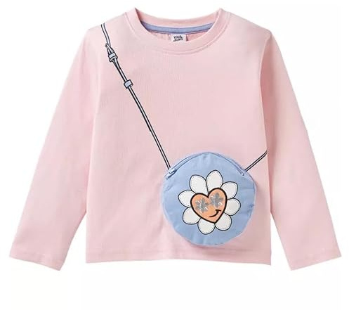 Kiki & Koko Mädchen T-Shirt Langarmshirt Casual Top Freizeit Bluse Kinder Kleidung Rosa mit Tasche aus Baumwolle Kinder Mädchen T-Shirt mit Tasche. (DE/NL/SE/PL, Numerisch, 104, Regular, Rosa)