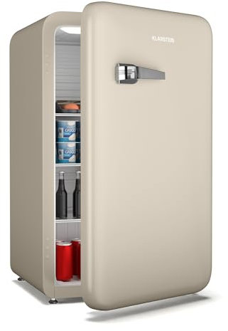 Klarstein Audrey Evo Réfrigérateur Rétro, 112L, Réfrigérateur 1 Porte, Silencieux 40 dB, Porte Réversible, Pieds Réglables, Thermostat 0-10°C, Crème