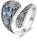 YFN Blue Jay Sunflower Ring 925 Sterling Silver Vintage Spoon Ring Jewellery Gift for Men Women