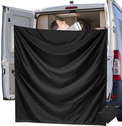 Grand rideau de douche réglable avec crochets magnétiques pour porte arrière de voiture, camping-car, caravane, 2,1 x 1,8 m, noir