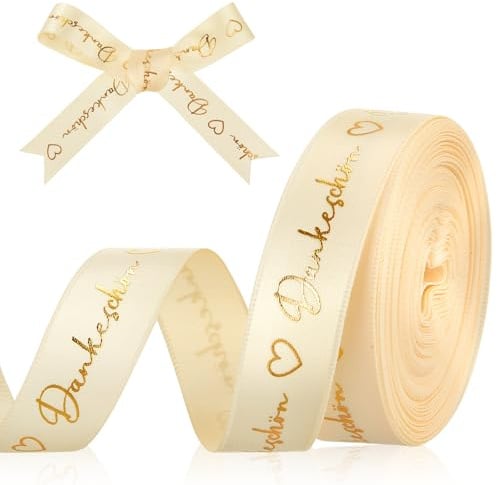 Faccito 9 m x 15 mm Danke Schleifenband Dankeschön mit Herz für Hochzeit | Geschenkband Danke Ribbon Dekoband DIY Geschenk zum Geschenktüte Basteln Bouquet für Geburtstag Weihnachten