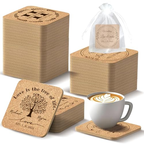 Benutzerdefinierte Untersetzer Personalisierte Kork Untersetzer Bulk mit Logo Hochzeit Personalisierte Kork Naturholz graviert Getränk für Hochzeit Favors (Cork Coasters - Square)